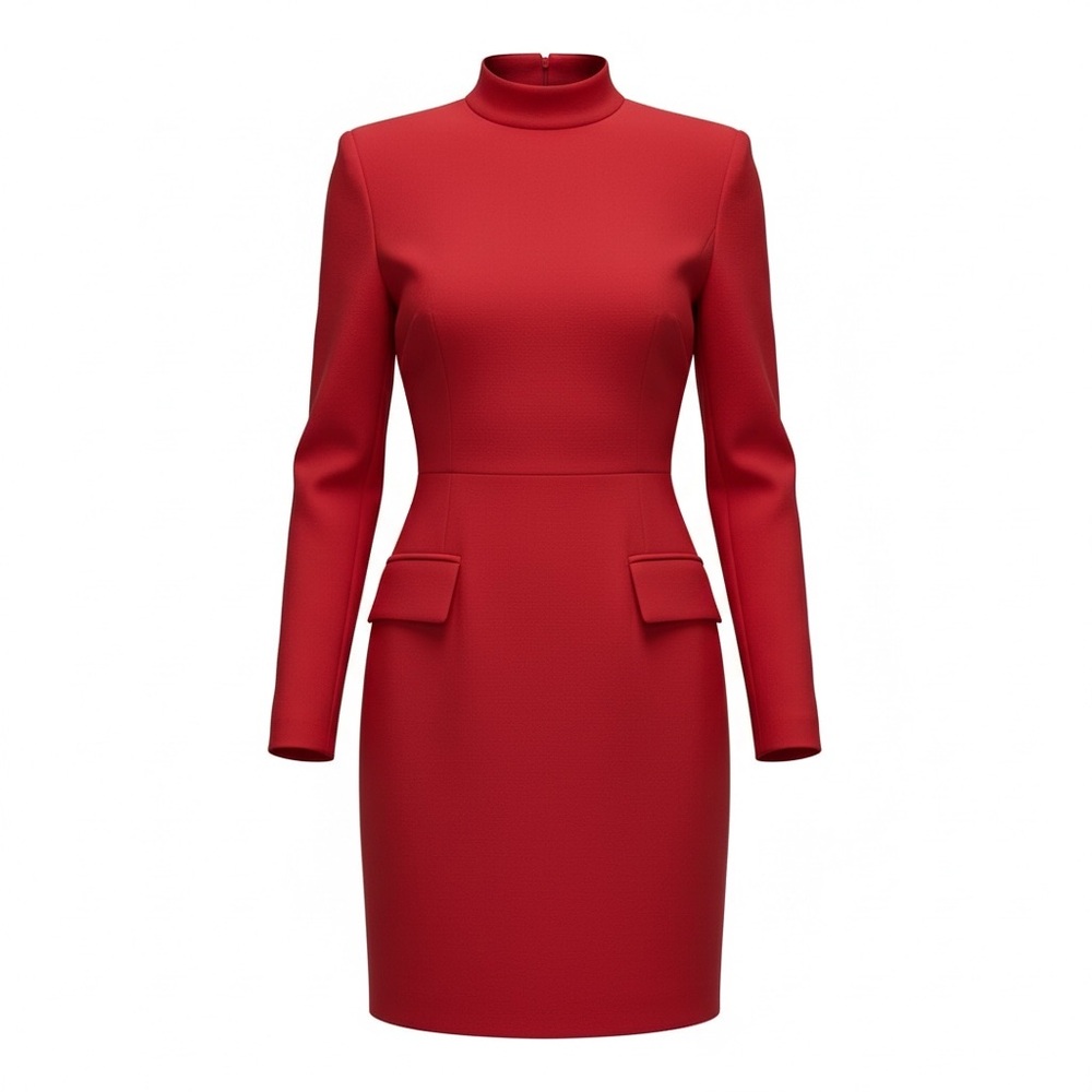 Commense Elegant Scarlet Long Sleeve Dress - Picture 3 of 4